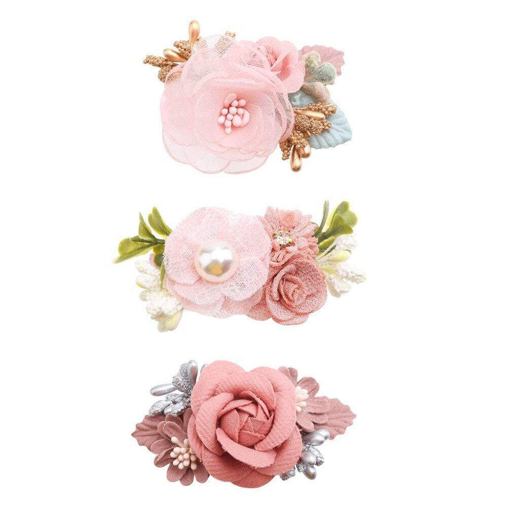Flower Hair Clips Set- 3pcs Floral Hair Bow Accessories for Baby Girl Toddles Te